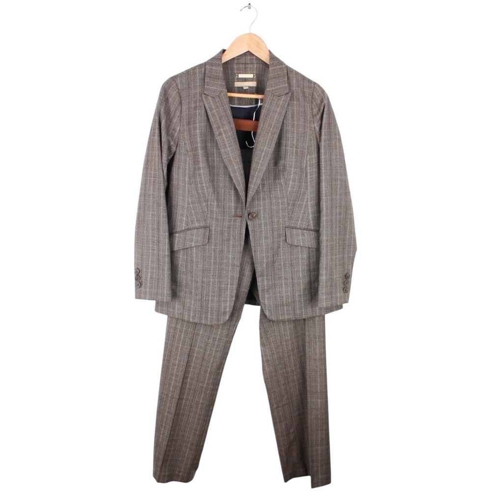 Talbots Italian Fabric Brown Plaid Pantsuit Women's Blazer Jacket Pants Set 4/6